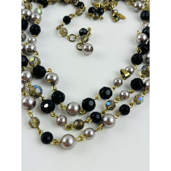 VINTAGE FRENCH DESIGN AB BEADS FAUX PEARL BIB COLLAR NECKLACE LDADPR Aurora Blac - Picture 5 of 15